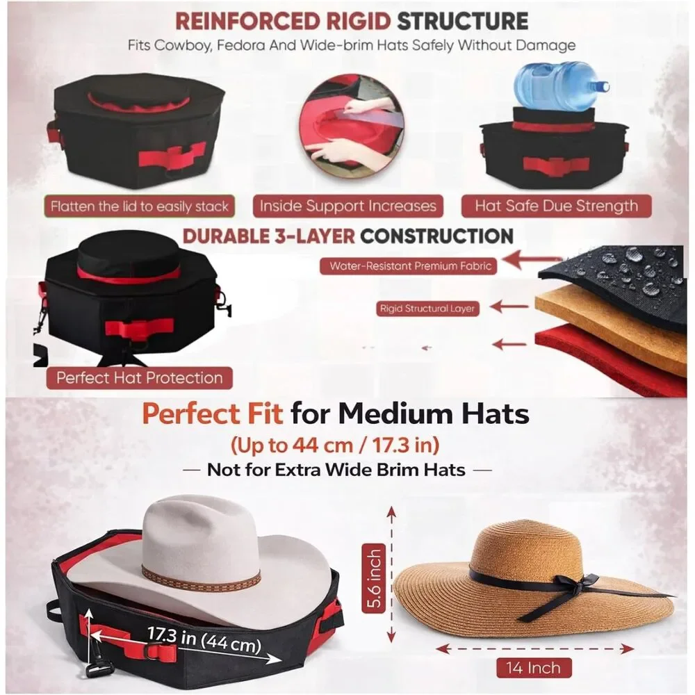Foldable Lightweight Western Fedora Hat Box Water Resistant Oxford Travel Case